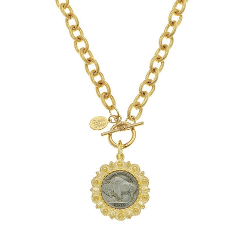 Genuine Buffalo Nickel on 24kt Gold Plated Necklace
