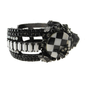 Black and white rhinestone bracelet with checkerboard detail

