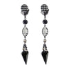 Black and white checkerboard clip-on earrings with black and clear crystal accents.
