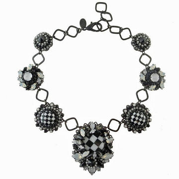 Black & white checkerboard statement necklace with crystal accents
