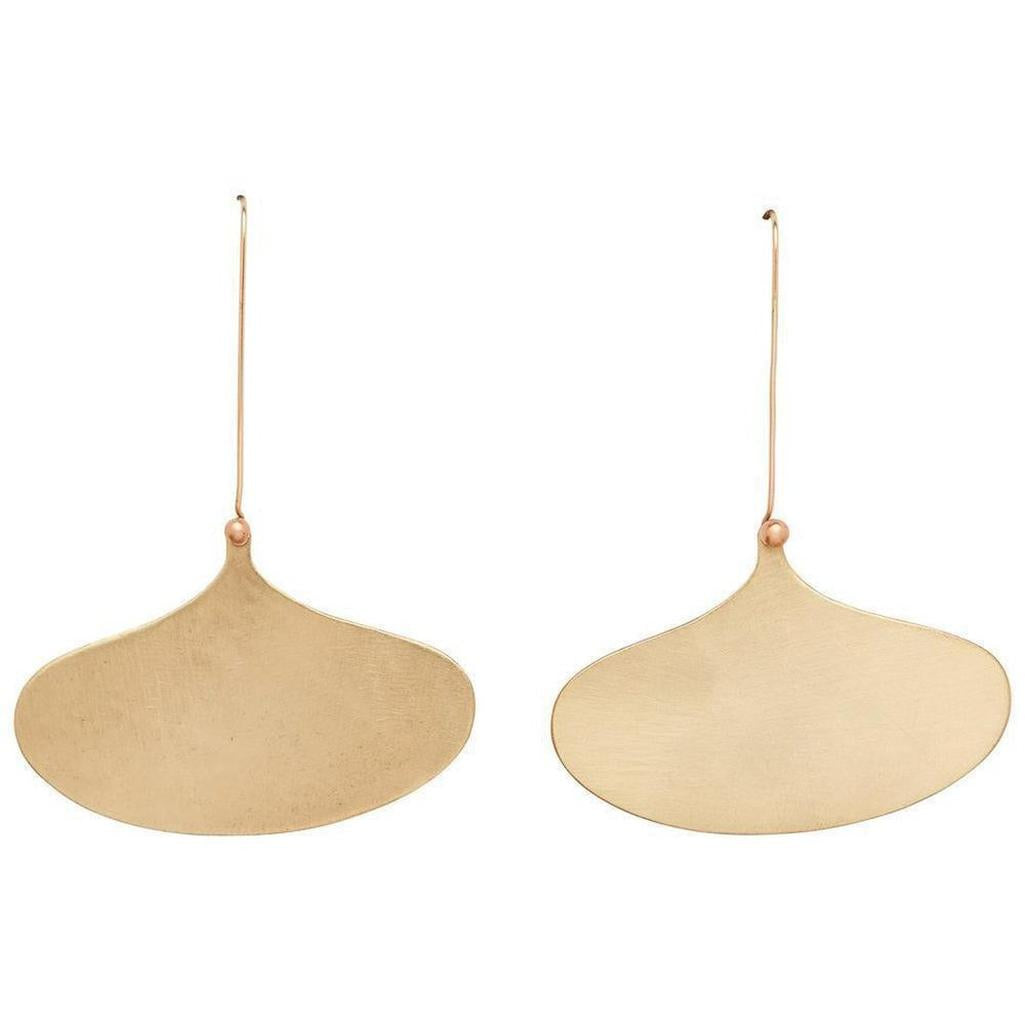 Gold Ginkgo leaf earrings; brushed gold finish, delicate design.

