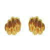 Gold button clip earrings with layered, textured design.
