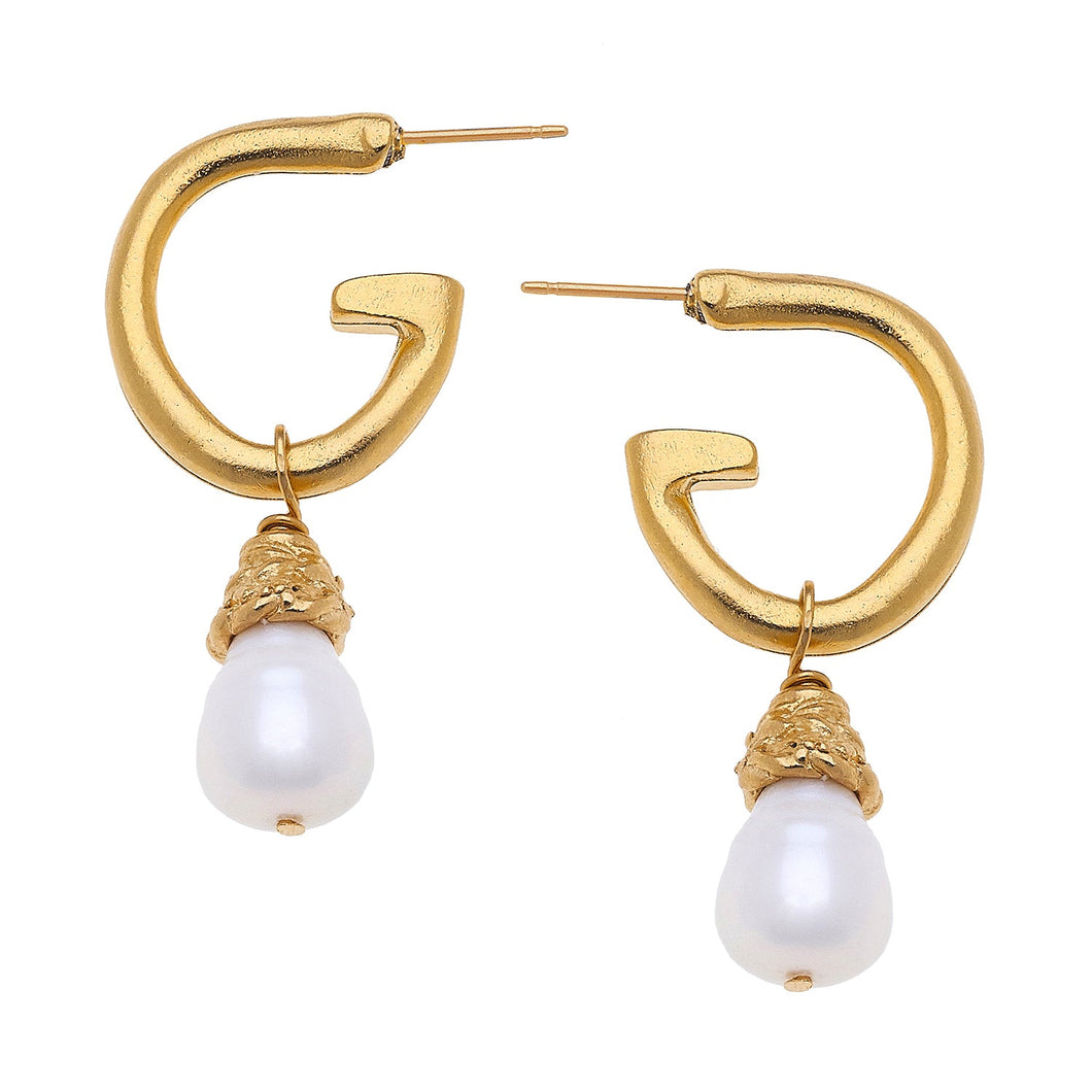 Gold Hoop with Pearl-Susan Shaw-Swag Designer Jewelry