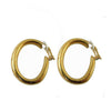 Gold oval hoop clip-on earrings with hammered texture.
