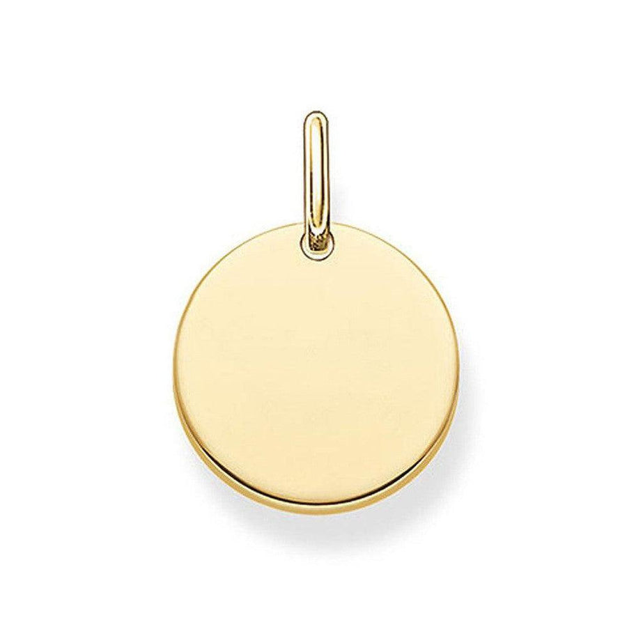 Gold-plated engravable disc pendant, perfect for personalized jewelry.
