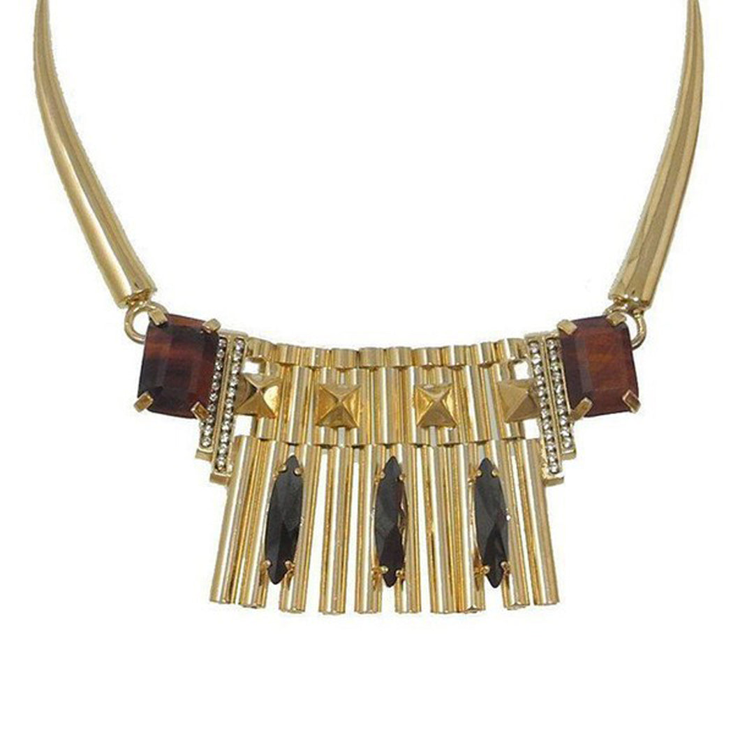 Gold and Brass Necklace with Black Stones and Tiger eye