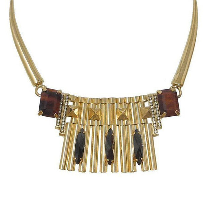 Gold and Brass Necklace with Black Stones and Tiger eye