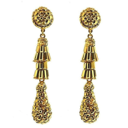 Golden Aurum Baguette Teardrop Clip Earrings-Jose Maria Barrera-Swag Designer Jewelry