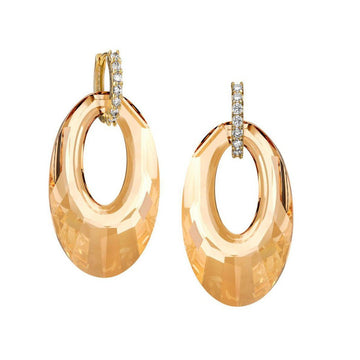 Golden Shadow oval drop earrings with champagne crystal and diamond accents.
