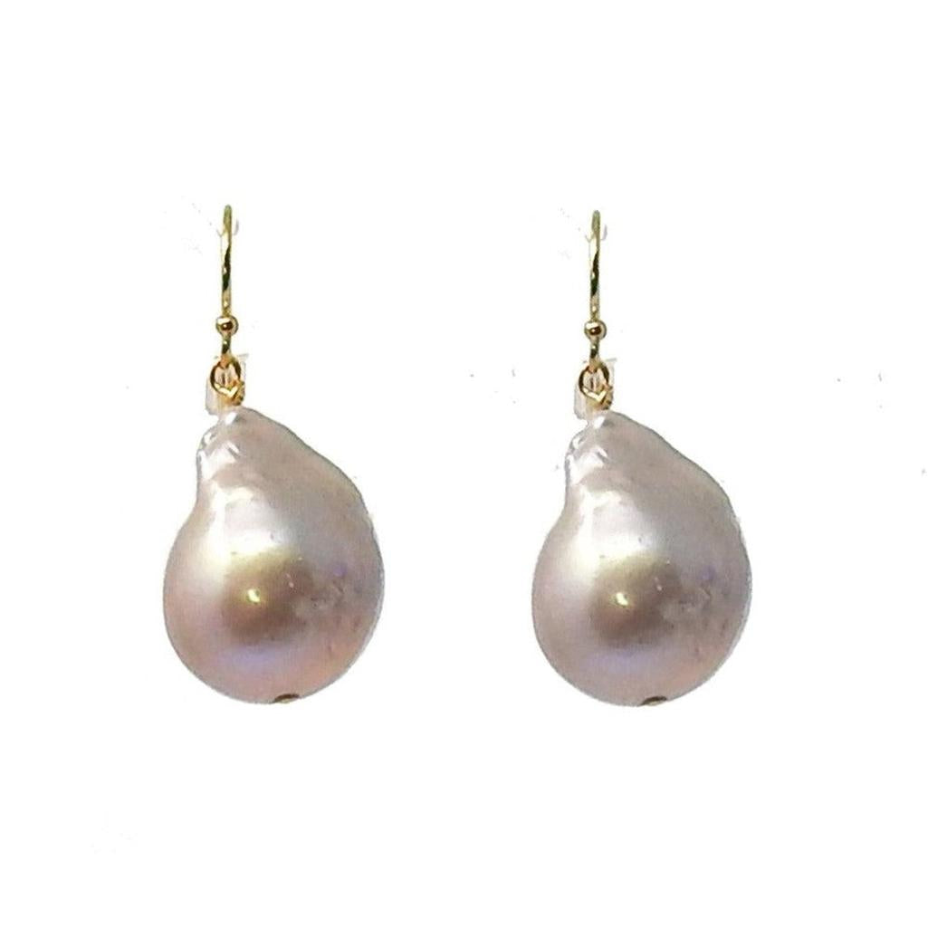 Gray Baroque Pearl earrings with gold hooks
