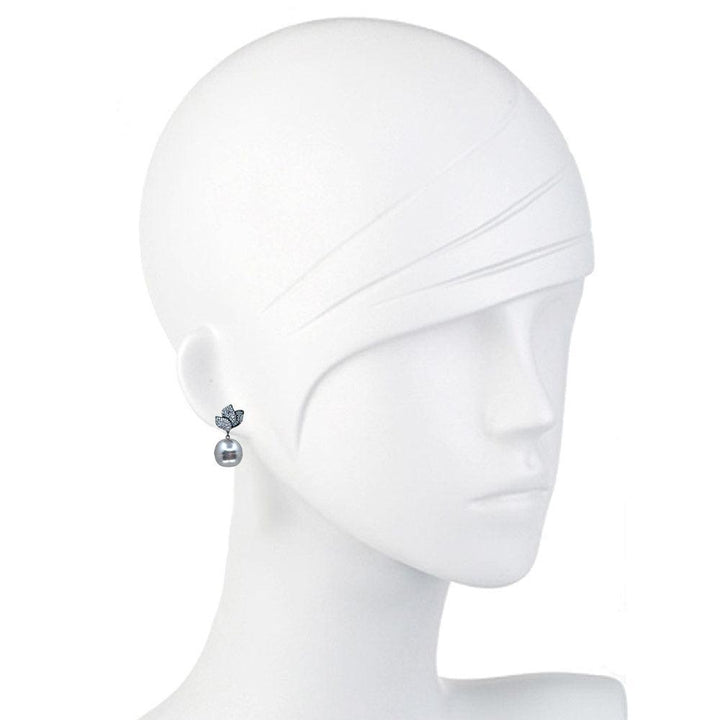 Gray Pearl Drop With Pave Crystal Earrings-Theia Jewelry-Swag Designer Jewelry