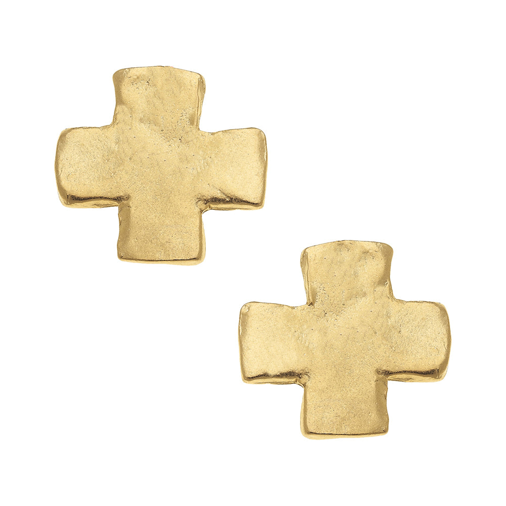 Hammered Cross Statement Stud Earrings-Susan Shaw-Swag Designer Jewelry