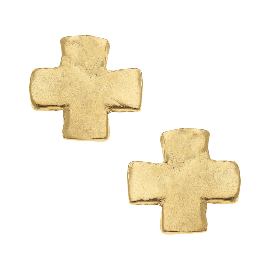 Hammered Cross Statement Stud Earrings-Susan Shaw-Swag Designer Jewelry