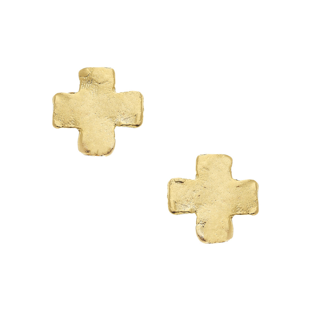 Hammered Cross Stud Earrings-Susan Shaw-Swag Designer Jewelry