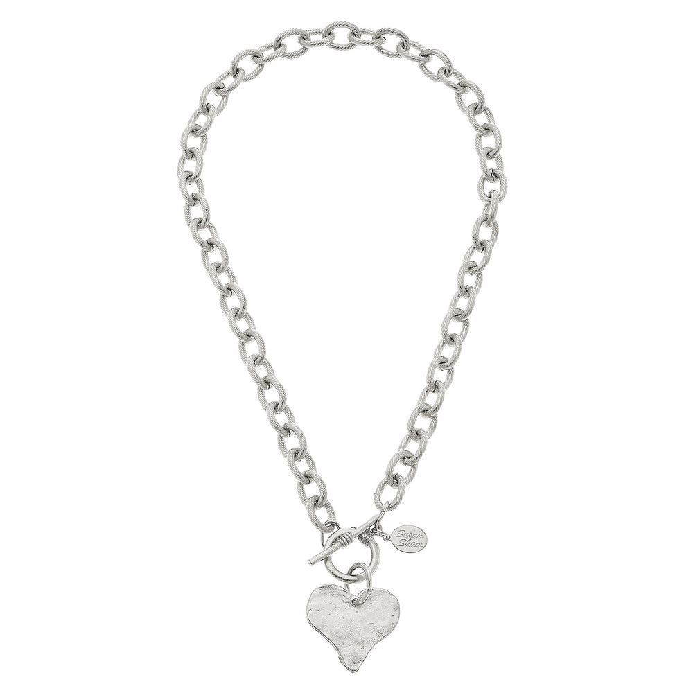 Hand Cast Silver Heart Toggle Necklace-Susan Shaw-Swag Designer Jewelry