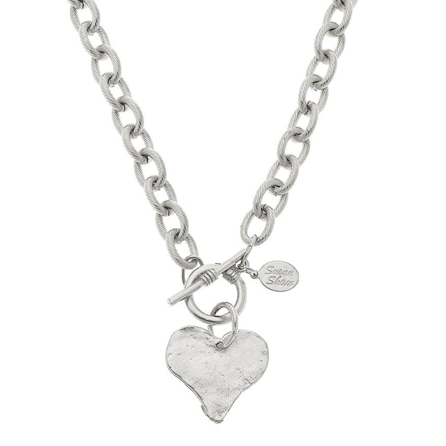 Hand Cast Silver Heart Toggle Necklace-Susan Shaw-Swag Designer Jewelry