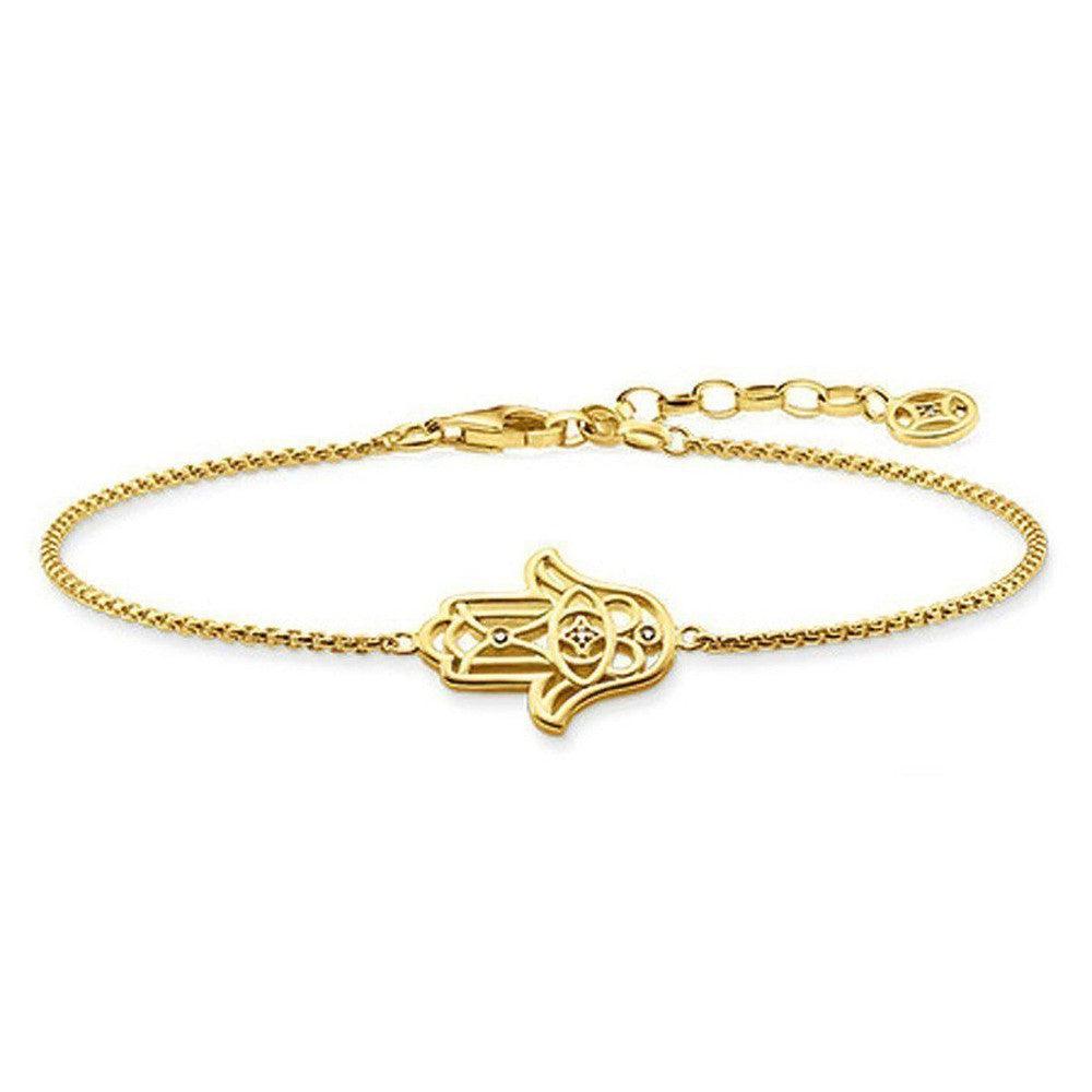 Gold Hand of Fatima bracelet with delicate chain
