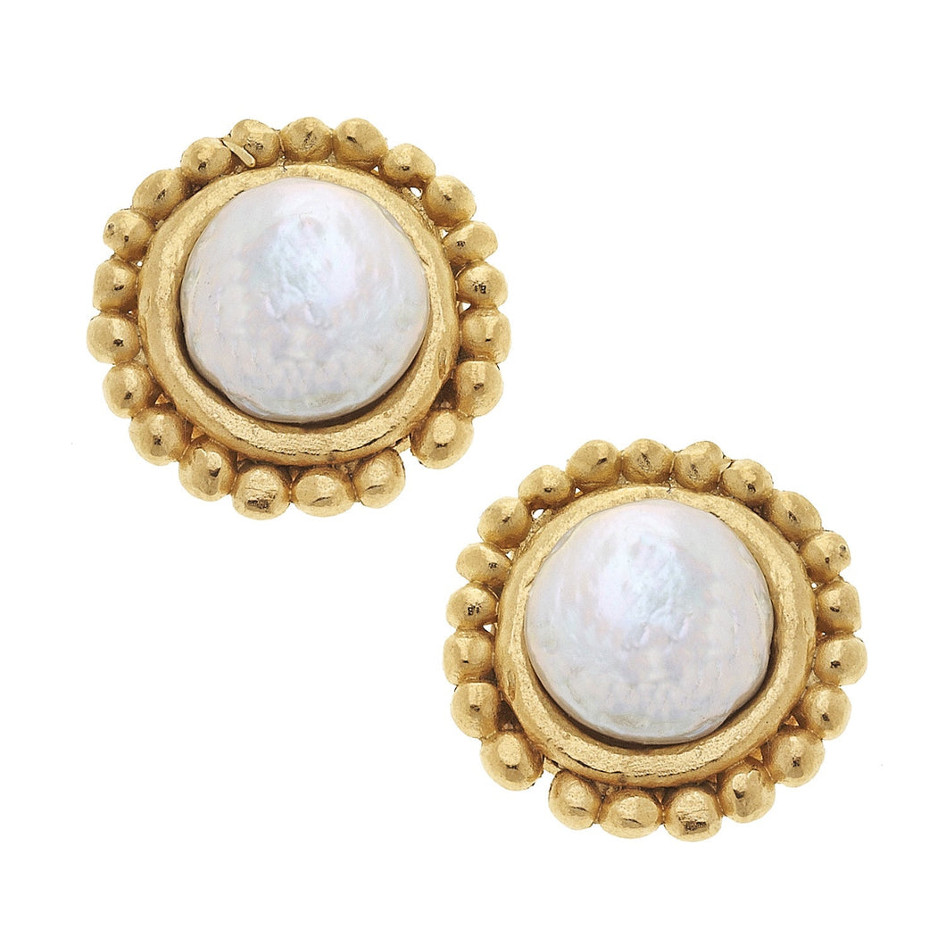 Handcast Gold & Coin Pearl Clip Earrings-Susan Shaw-Swag Designer Jewelry