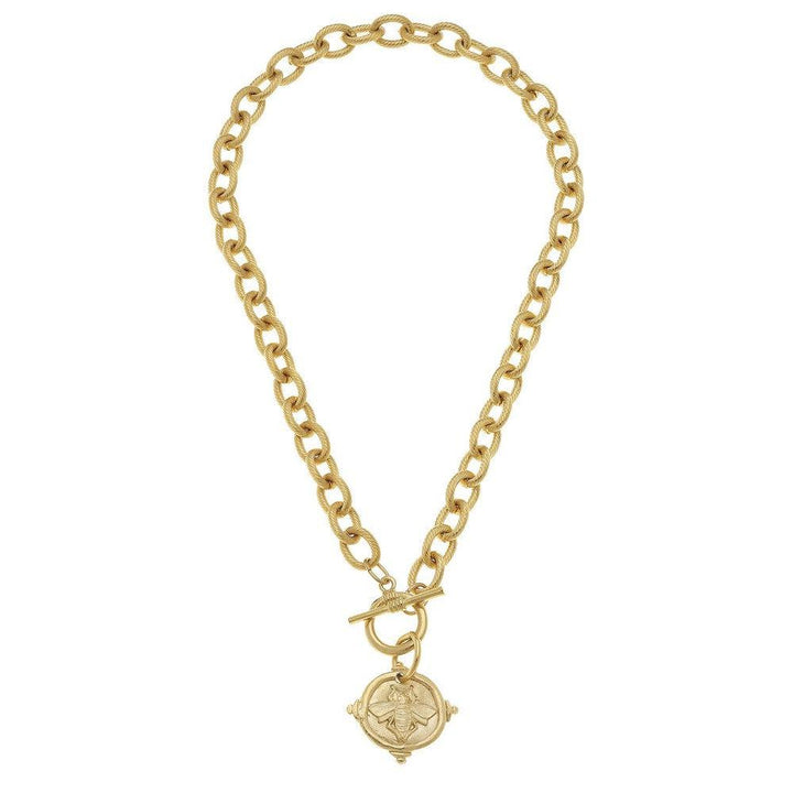 Handcast Gold Intaglio "Bee" Necklace.-Susan Shaw-Swag Designer Jewelry