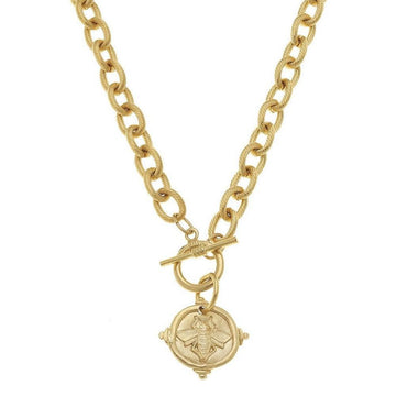 Handcast Gold Intaglio "Bee" Necklace:  Gold chain necklace with bee pendant.
