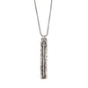 Silver He Lives necklace with textured rectangular pendant featuring a cross.
