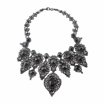 Hello Sweetie statement necklace; black crystal and gunmetal chain.
