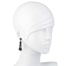 Hematite Beaded Tassel Drop Clip Earrings-Jose Maria Barrera-Swag Designer Jewelry