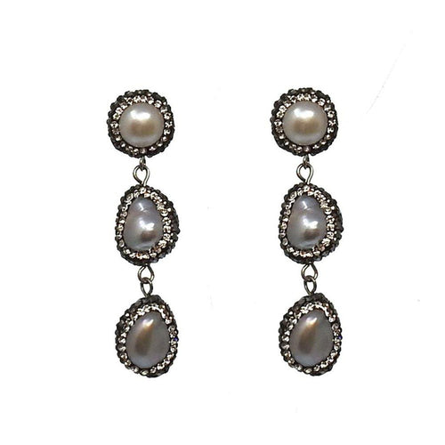 Hematite Crystal Peartl Earrings-Swag Designer Jewelry-Swag Designer Jewelry