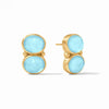 Honey Duo earrings: Light blue chalcedony gemstone double stud earrings with 18k gold plating.
