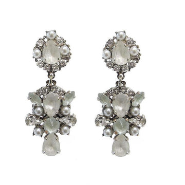 Elegant silver I Do dangle earrings with moonstone and aquamarine accents.
