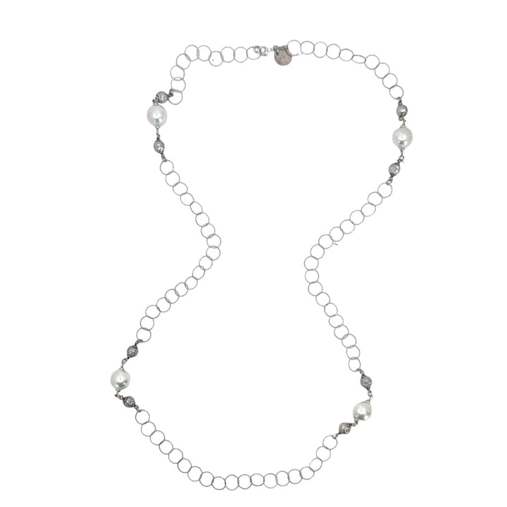 Silver Link Chain with Stationed Pearls