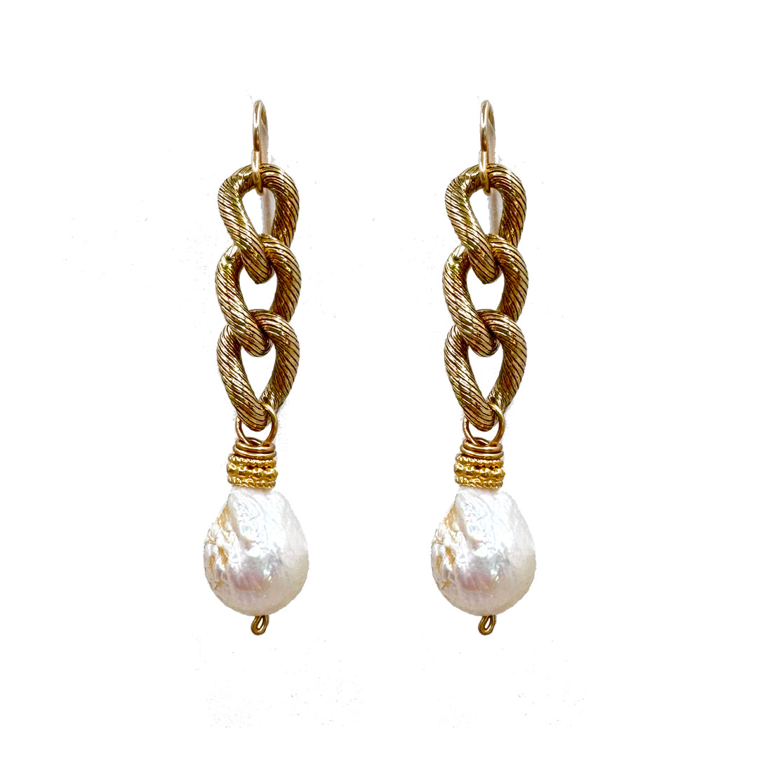 Link Chain with Pearl Dangle Earrings