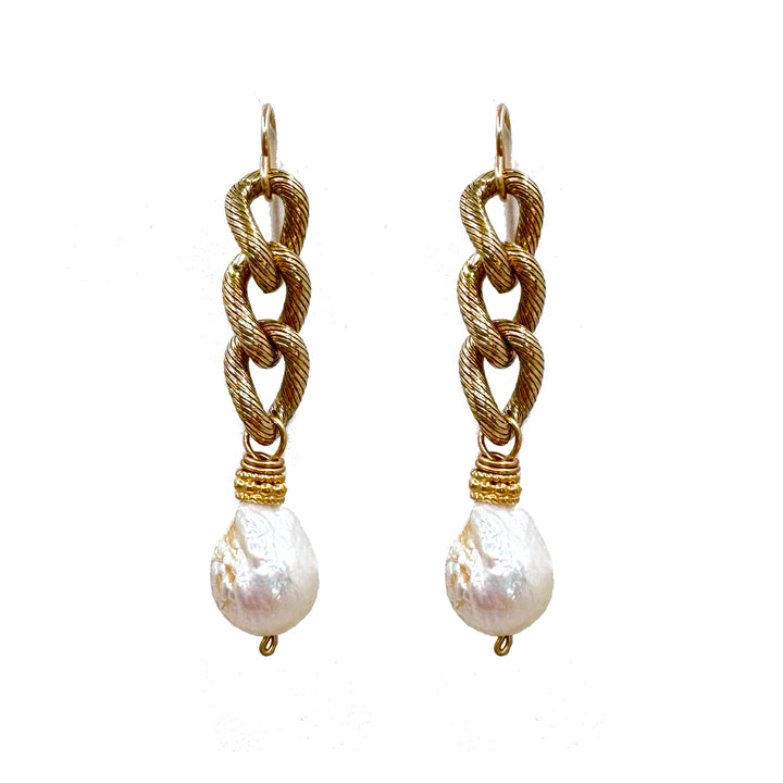 Link Chain with Pearl Dangle Earrings