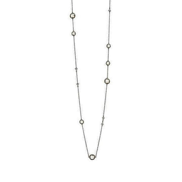 Industrial Finish Pearl Station Necklace: Long chain with pearl accents.
