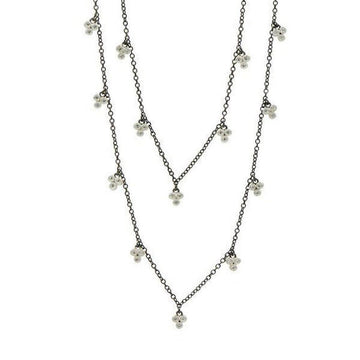 Industrial Three Point Diamond Necklace, oxidized silver chain with dangling clusters
