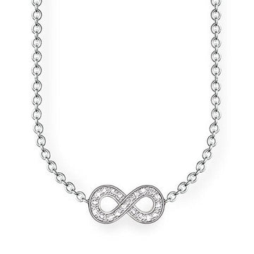 Infinity Diamond Necklace: Silver chain, sparkling infinity symbol pendant.
