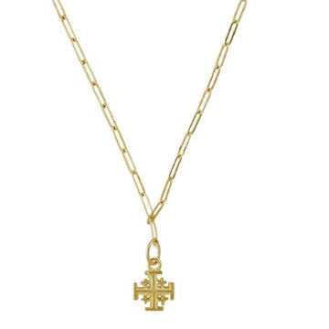 Gold Jerusalem Cross necklace with paperclip chain

