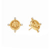 24K gold-plated bee cameo stud earrings featuring four sparkling CZ stones in a circular design.