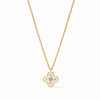 24K gold-plated chain necklace featuring a delicate clover-shaped mother of pearl pendant with a central CZ stone.