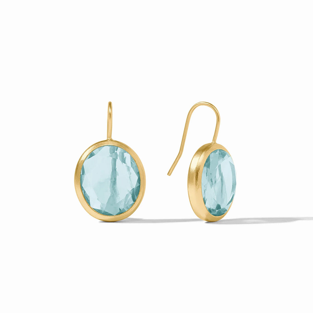 Aquamarine glass Laguna stone earrings in 24K gold plate with French wire hooks.