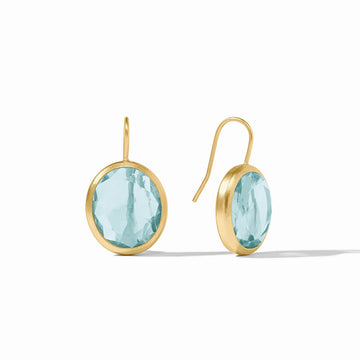 Aquamarine glass Laguna stone earrings in 24K gold plate with French wire hooks.