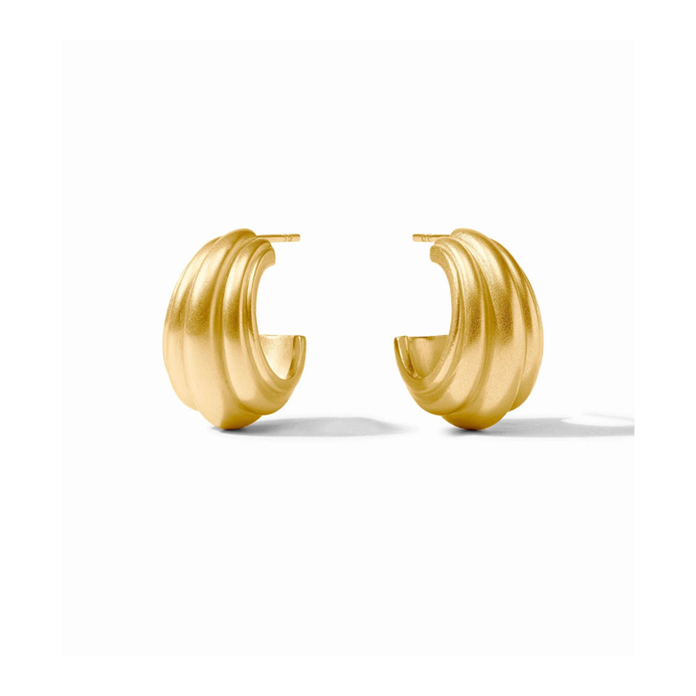 Portofino hoop earrings in 24K gold plate featuring a brushed, ribbed texture in a classic small hoop design.