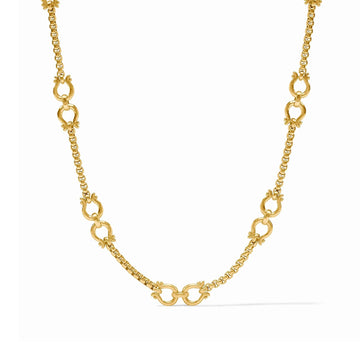 Saratoga Demi Link necklace in 24K gold plate featuring ornate horseshoe-style links and a toggle clasp.