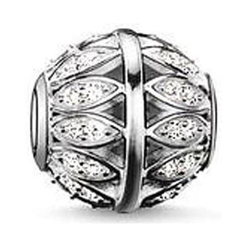 Karma Bead Bead Leaves: Silver charm bead with leaf-shaped detailing and sparkling accents.
