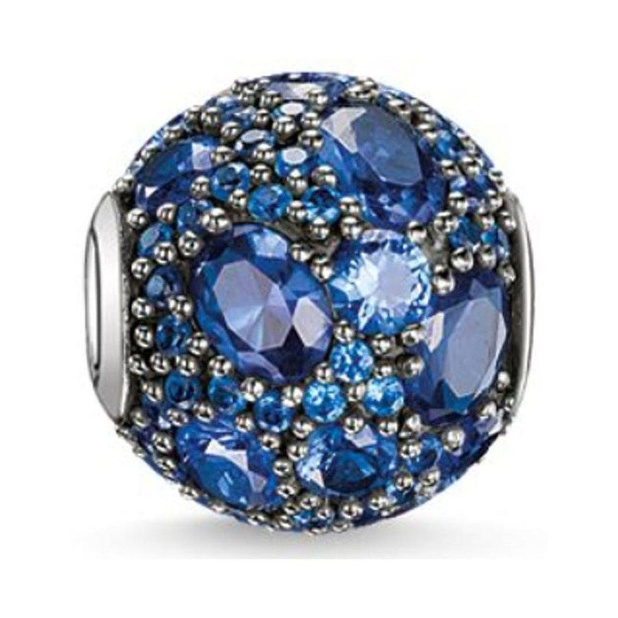 Karma Bead Deep Ocean charm: Sparkling blue & silver round bead for bracelets.
