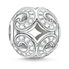 Karma Bead Glittering Wave charm: silver, sparkling cubic zirconia accents.
