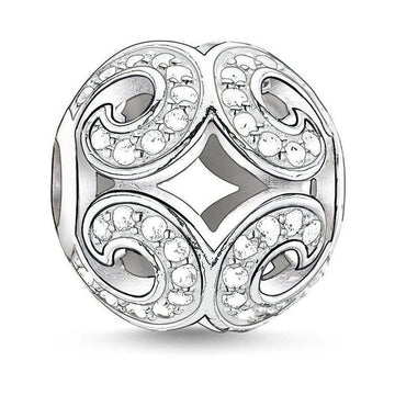Karma Bead Glittering Wave charm: silver, sparkling cubic zirconia accents.
