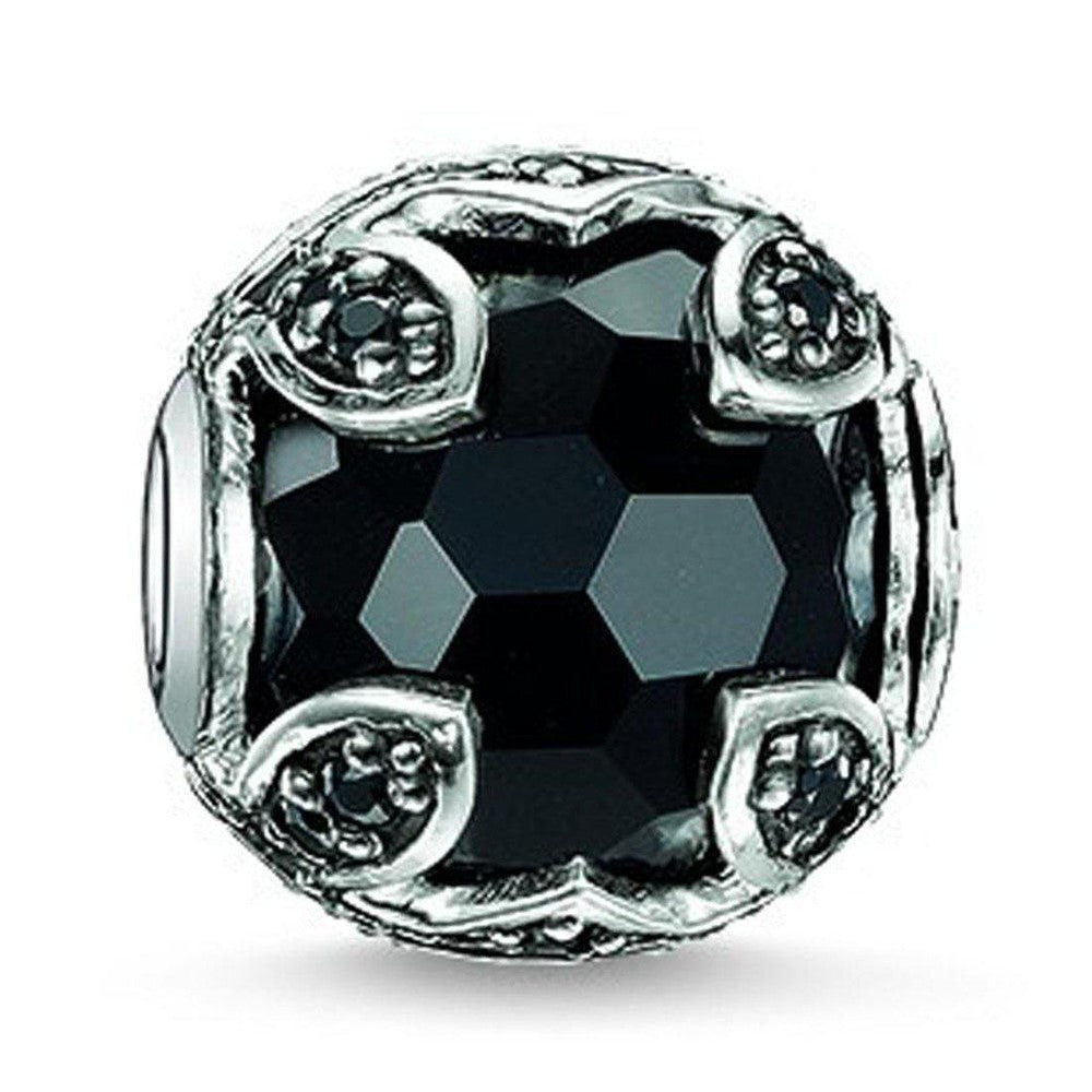 Karma Bead Lotus Black:faceted black onyx bead in sterling silver filigree setting.
