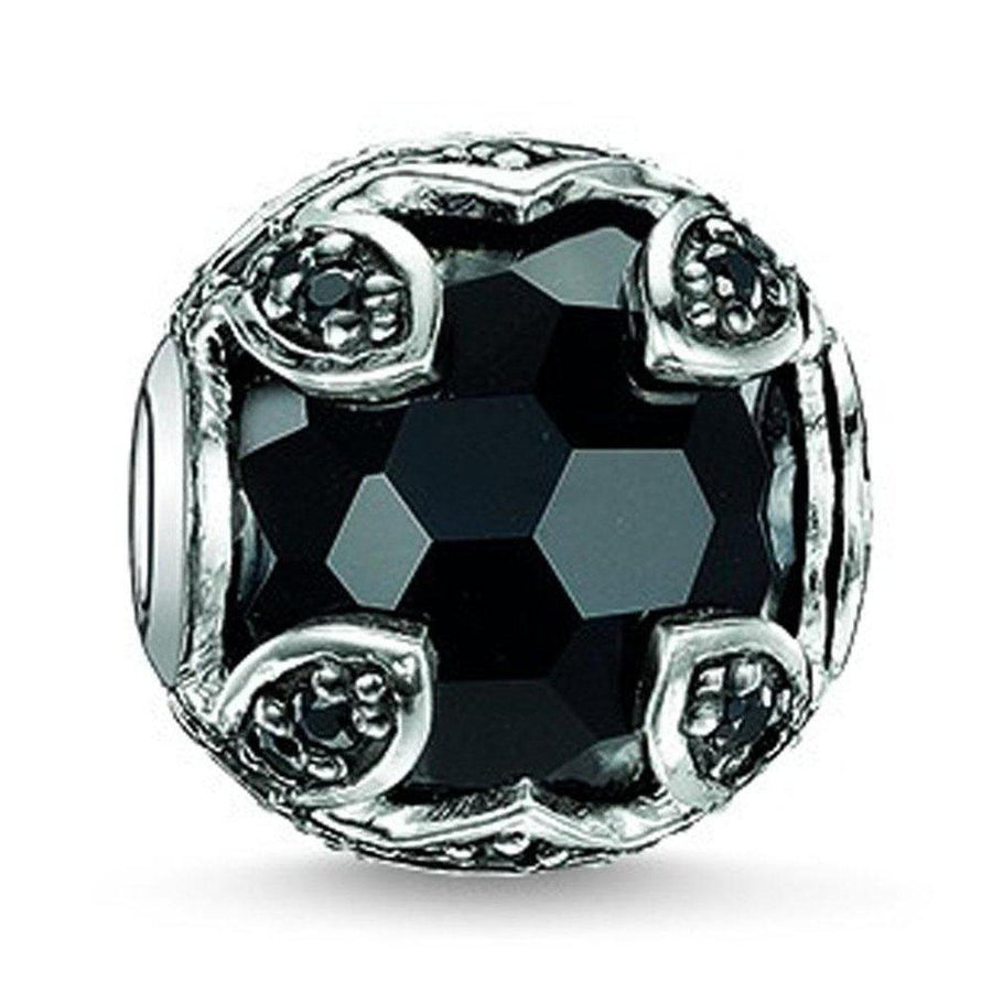 Karma Bead Lotus Black:faceted black onyx bead in sterling silver filigree setting.
