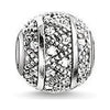 Karma Bead Zigzag White charm: silver, textured bead with clear cubic zirconia accents.
